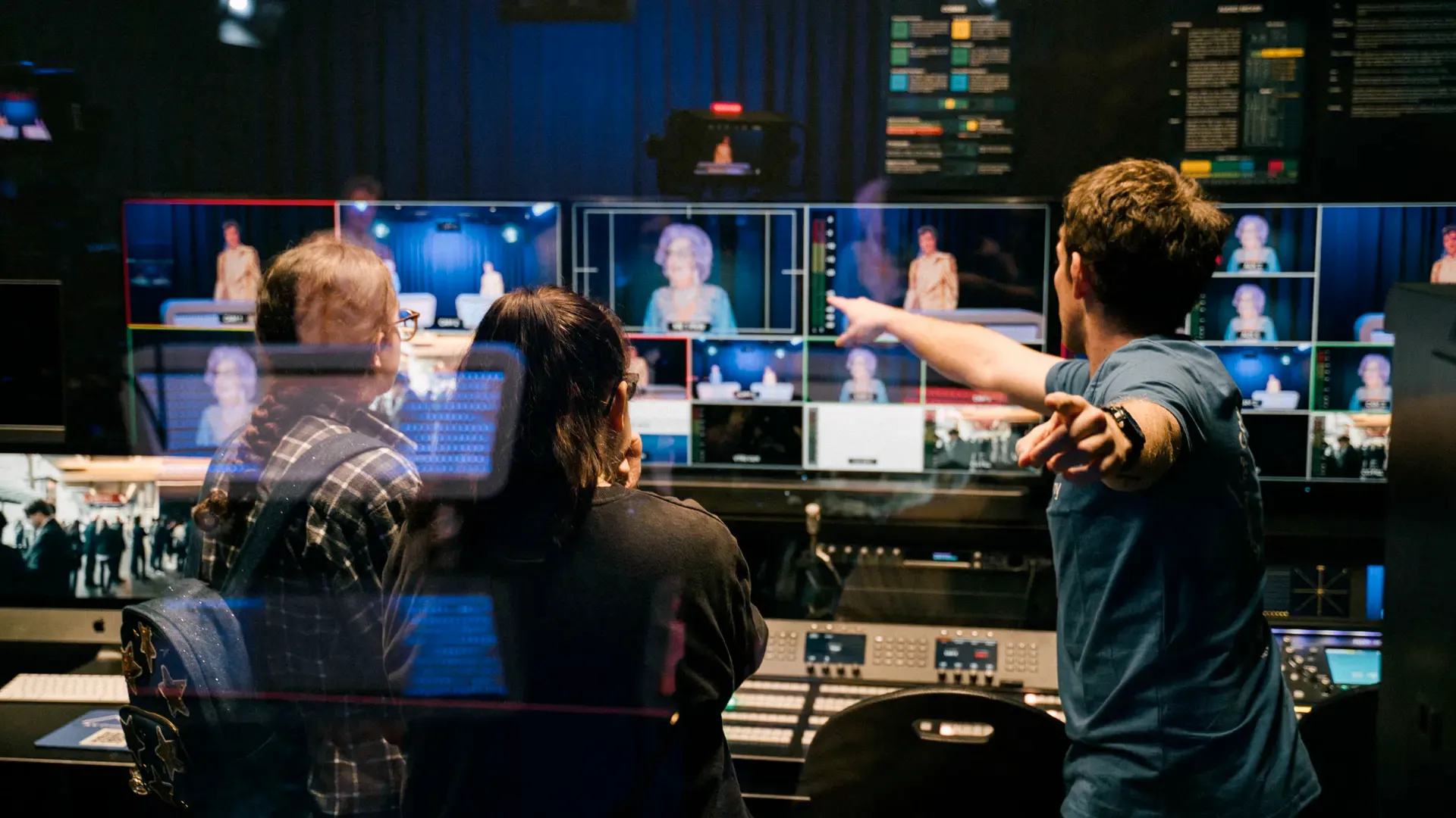 Students in a broadcast production control room